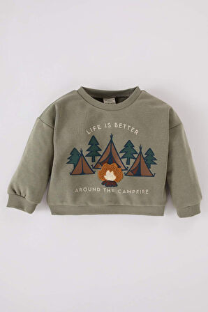 DeFacto Erkek Bebek Bisiklet Yaka Doğa Baskılı İçi Yumuşak Tüylü Sweatshirt D5642A524WNKH465
