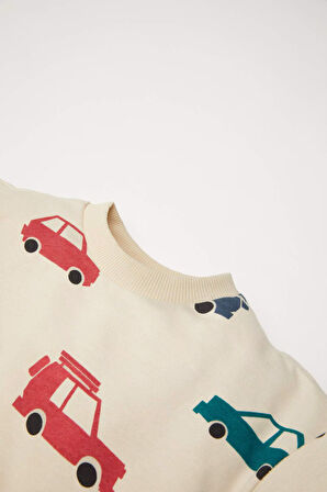 DeFacto Erkek Bebek Bisiklet Yaka Araç Baskılı İçi Yumuşak Tüylü Sweatshirt D5783A524WNER42
