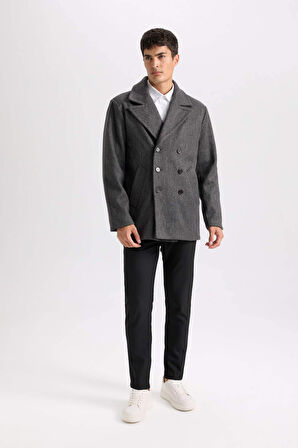 Slim Fit Dar Kesim Smokin Yaka Düğmeli Parka