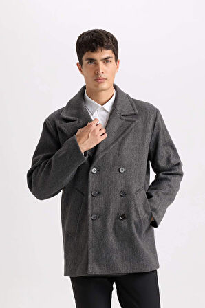 Slim Fit Dar Kesim Smokin Yaka Düğmeli Parka