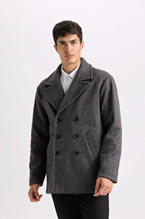 Slim Fit Dar Kesim Smokin Yaka Düğmeli Parka