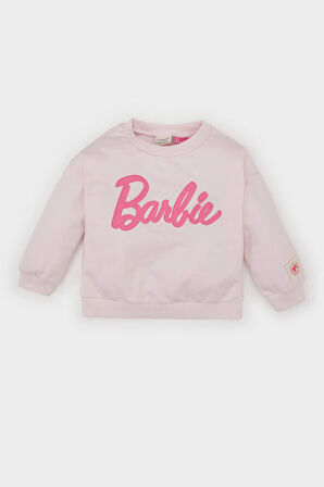 Kız Bebek Barbie Regular Fit Bisiklet Yaka İçi Yumuşak Tüylü İnce Sweatshirt Kumaşı Sweatshirt