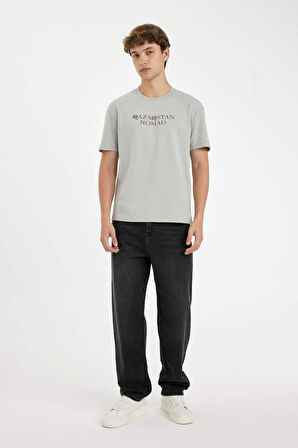 Regular Fit Bisiklet Yaka Baskılı Ağır Kumaş Kısa Kollu Tişört