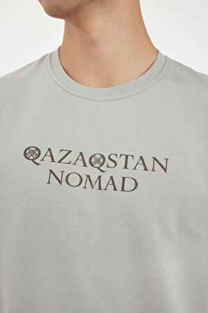 Regular Fit Bisiklet Yaka Baskılı Ağır Kumaş Kısa Kollu Tişört