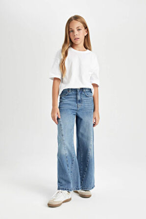 DeFacto Kız Çocuk Wide Leg Kargo Cepli Geniş Bol Paça Jean Pantolon D4689A824AUNM63