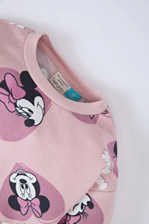 Kız Bebek Disney Mickey & Minnie 2'li Takım Bisiklet Yaka Sweatshirt Beli Lastikli Eşofman Altı