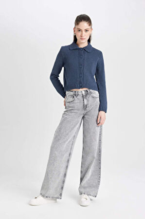 DeFacto Regular Fit Polo Yaka Basic Düz Düğmeli Triko Hırka D5395AX24AUNV215