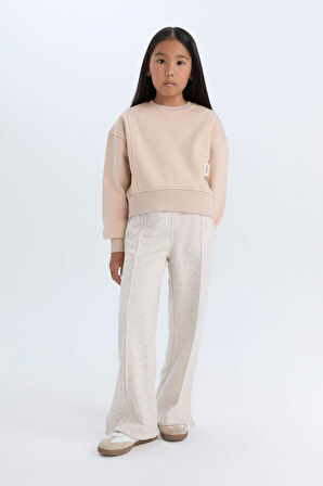 DeFacto Kız Çocuk Relax Fit Bisiklet Yaka Basic Düz İçi Yumuşak Tüylü Kalın Sweatshirt D4298A824WNBG390