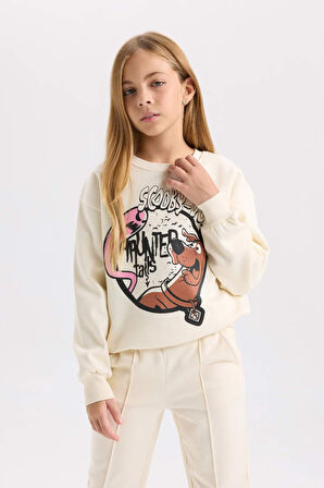 DeFacto Kız Çocuk Ekru Scooby Doo Relax Fit Bisiklet Yaka Sweatshirt D2827A824WNER99