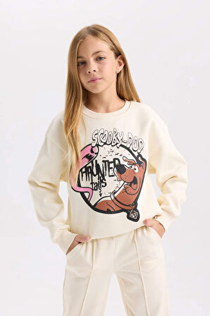 DeFacto Kız Çocuk Ekru Scooby Doo Relax Fit Bisiklet Yaka Sweatshirt D2827A824WNER99