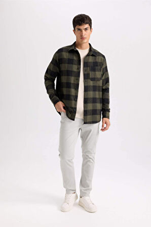 DeFacto Regular Fit Polo Yaka Kareli Flanel Uzun Kollu Gömlek S1238AZ24AUKH206