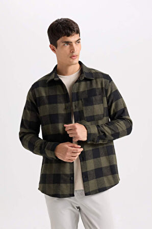 DeFacto Regular Fit Polo Yaka Kareli Flanel Uzun Kollu Gömlek S1238AZ24AUKH206