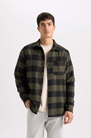DeFacto Regular Fit Polo Yaka Kareli Flanel Uzun Kollu Gömlek S1238AZ24AUKH206