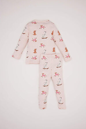 DeFacto Kız Bebek Pijama Takımı Desenli Uzun Kollu Fitilli Kaşkorse Üst Uzun Alt D5374A524WNPN438