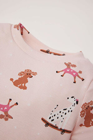 Kız Bebek Pijama Takımı Desenli Uzun Kollu Fitilli Kaşkorse Üst Uzun Alt