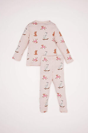 Kız Bebek Pijama Takımı Desenli Uzun Kollu Fitilli Kaşkorse Üst Uzun Alt