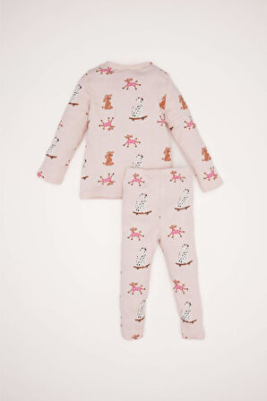 Kız Bebek Pijama Takımı Desenli Uzun Kollu Fitilli Kaşkorse Üst Uzun Alt