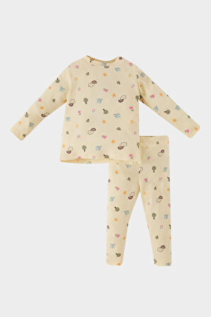 DeFacto Kız Bebek Pijama Takımı Desenli Bisiklet Yaka Uzun Kollu Fitilli Kaşkorse Üst Uzun Alt D5376A524WNYL240