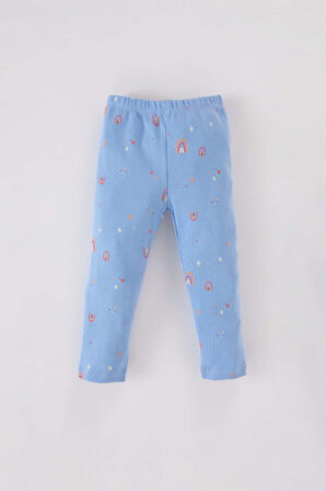 DeFacto Kız Bebek Pijama Takımı Gökkuşağı Baskılı Uzun Kollu Fitilli Kaşkorse Üst Uzun Alt D5371A524WNBE303