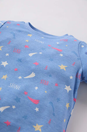 DeFacto Kız Bebek Pijama Takımı Gökkuşağı Baskılı Uzun Kollu Fitilli Kaşkorse Üst Uzun Alt D5371A524WNBE303