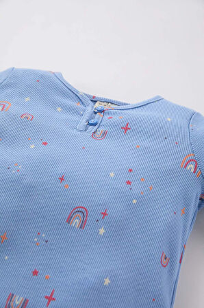 DeFacto Kız Bebek Pijama Takımı Gökkuşağı Baskılı Uzun Kollu Fitilli Kaşkorse Üst Uzun Alt D5371A524WNBE303