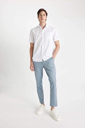 DeFacto Regular Fit Yazlık Keten Karışımlı Polo Yaka Kısa Kollu Beyaz Gömlek D4498AX24SMWT34