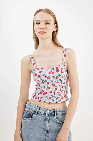 DeFacto Coool Desenli Askılı Poplin Bluz D3516AX24HSBE745