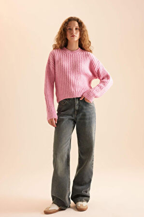 DeFacto Coool Oversize Geniş Kalıp Bisiklet Yaka Triko Kazak V1811AZNSPN449