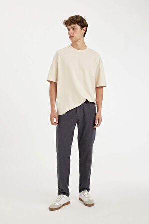 DeFacto Yazlık Keten Görünümlü Jogger Pantolon Slim Fit Dar Kesim Düz Paça Pamuklu Cepli D2671AX24AUGR439