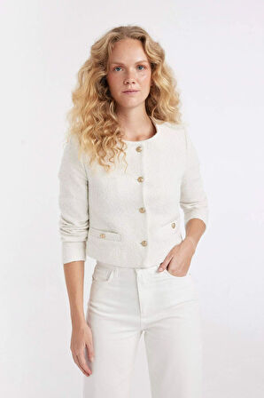 DeFacto Regular Fit Bisiklet Yaka Tweed Blazer Ceket D3910AX24AUER105