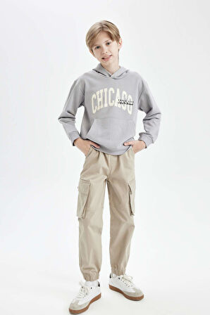 DeFacto Erkek Çocuk Kargo Cepli Beli Bağcıklı Lastikli Paça Jogger Paça Gabardin Pantolon C6623A824AUBG129
