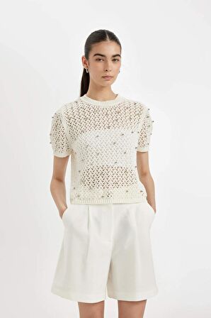 DeFacto Regular Fit Bisiklet Yaka Kroşe Kısa Kollu Triko Tişört D4529AX24HSER105