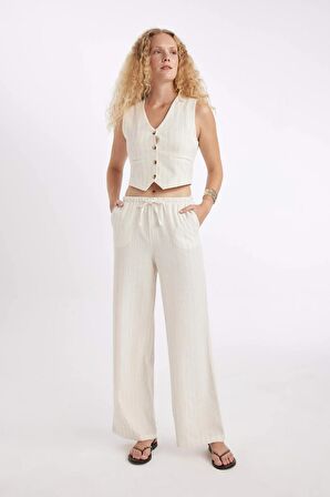DeFacto Regular Fit V Yaka Keten Karışımlı Yelek D3474AX24HSER42