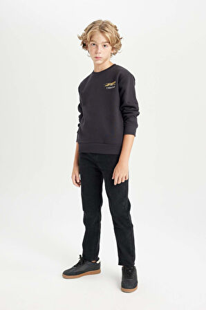 DeFacto Erkek Çocuk Baskılı Bisiklet Yaka Baskılı Kalın Siyah Sweatshirt D3091A824AUAR138
