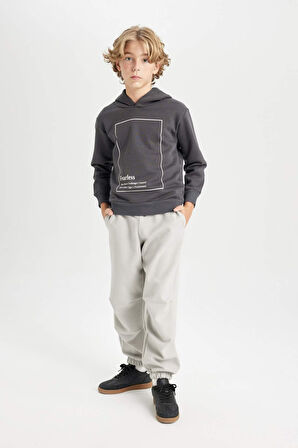DeFacto Erkek Çocuk Antrasit Kapüşonlu Baskılı Sweatshirt D3095A824AUAR15