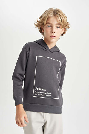 DeFacto Erkek Çocuk Antrasit Kapüşonlu Baskılı Sweatshirt D3095A824AUAR15