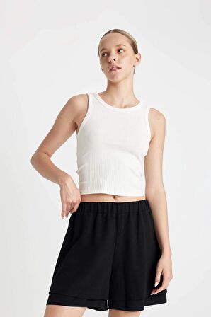 DeFacto Regular Fit Normal Bel Kısa Paça Keten Karışımlı Siyah Şort D3989AX24HSBK81