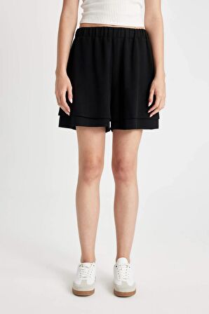 DeFacto Regular Fit Normal Bel Kısa Paça Keten Karışımlı Siyah Şort D3989AX24HSBK81