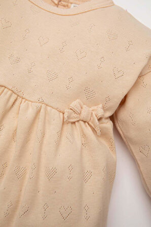 Kız Bebek Pijama Takımı Ribana Kalp Baskılı Uzun Kollu Üst Uzun Alt