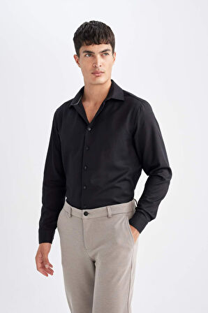 DeFacto Slim Fit Dar Kesim Oxford Düğmeli Düz Pamuk Karışımlı Uzun Kollu Gömlek R4340AZ24AUBK27