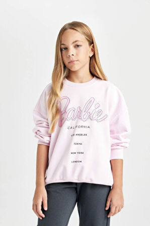 DeFacto Kız Çocuk Pembe Barbie Oversize Geniş Kalıp Bisiklet Yaka İçi Yumuşak Tüylü Sweatshirt D1117A824AUPN633