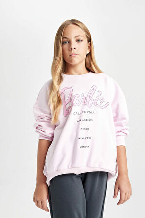 DeFacto Kız Çocuk Pembe Barbie Oversize Geniş Kalıp Bisiklet Yaka İçi Yumuşak Tüylü Sweatshirt D1117A824AUPN633