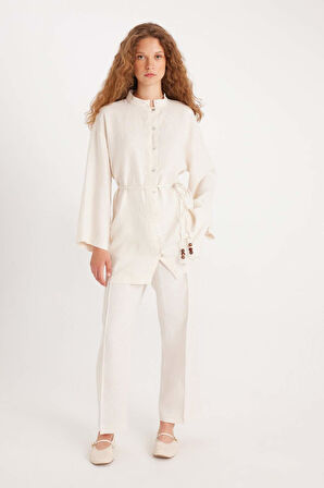 Manuka x DeFacto Keten Uzun Kollu Basic Düz Tunik