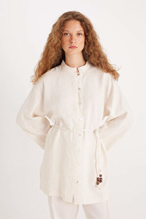 Manuka x DeFacto Keten Uzun Kollu Basic Düz Tunik