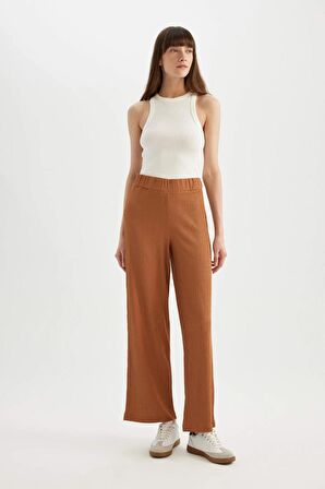 Wide Leg Düz Paça Bürümcük Pantolon	