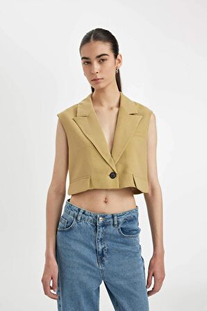 DeFacto Crop Ceket Yaka Basic Düz Blazer Yelek D1199AX24SMKH485