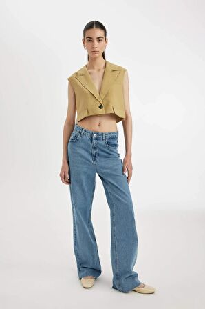 DeFacto Crop Ceket Yaka Basic Düz Blazer Yelek D1199AX24SMKH485