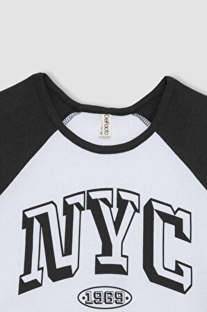 DeFacto Kız Çocuk Crop Bisiklet Yaka Baskılı Kısa Kollu Tişört C4452A824SMAR211