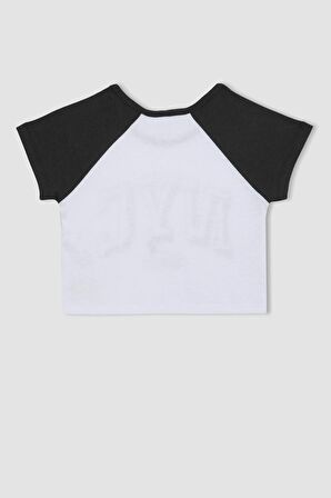 DeFacto Kız Çocuk Crop Bisiklet Yaka Baskılı Kısa Kollu Tişört C4452A824SMAR211