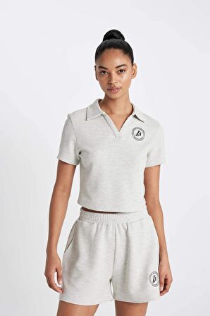 DeFactoFit NBA Los Angeles Lakers Polo Yaka Nakış Baskı Waffle Kısa Kollu Tişört C6308AX24HSGR379